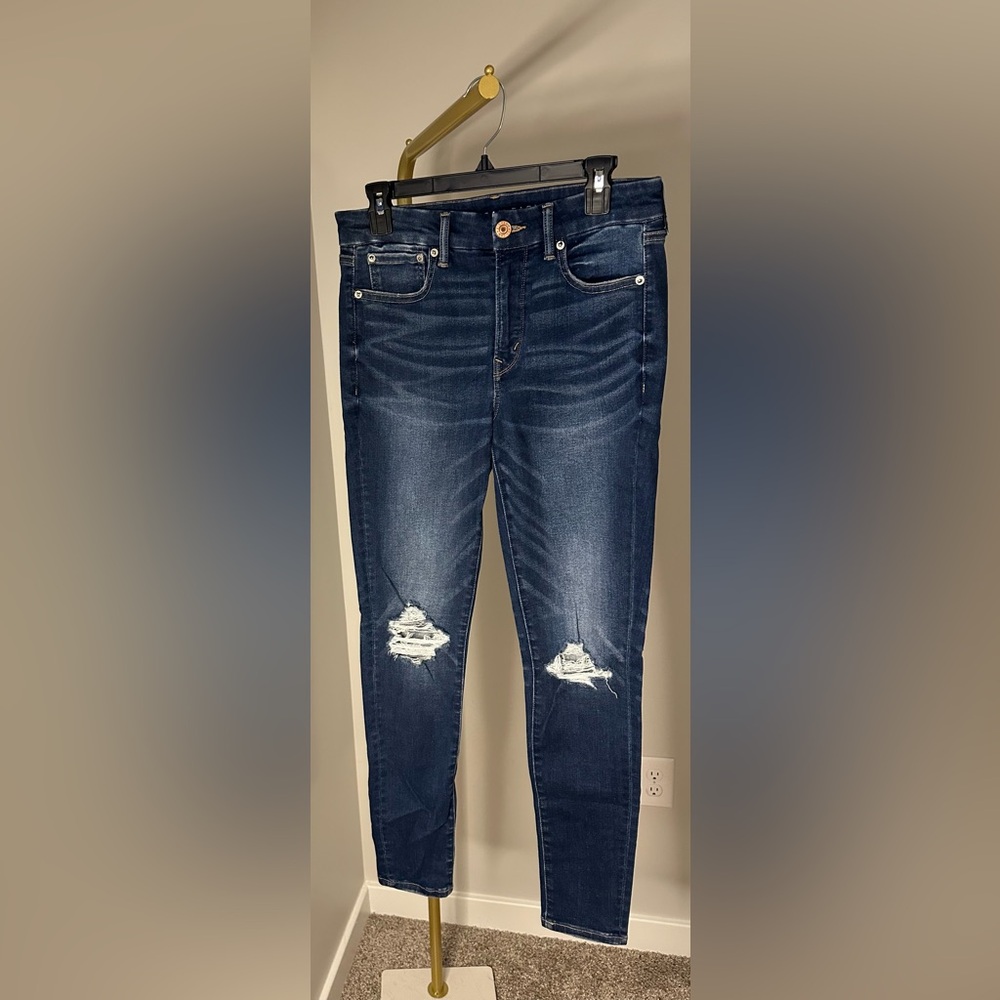 GUC! American Eagle Outfitters Dark Blue Distressed Jeggings